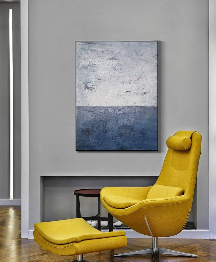 Blue Original Big Coastal Abstract Canvas Wall Art QN9WE